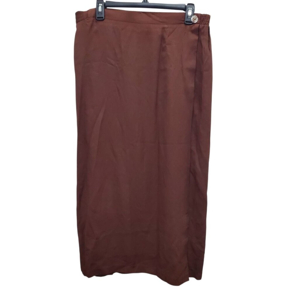 Russell Kemp New York Woman's Vintage Brown Long Faux Wrap Pencil Skirt USA‎ 14